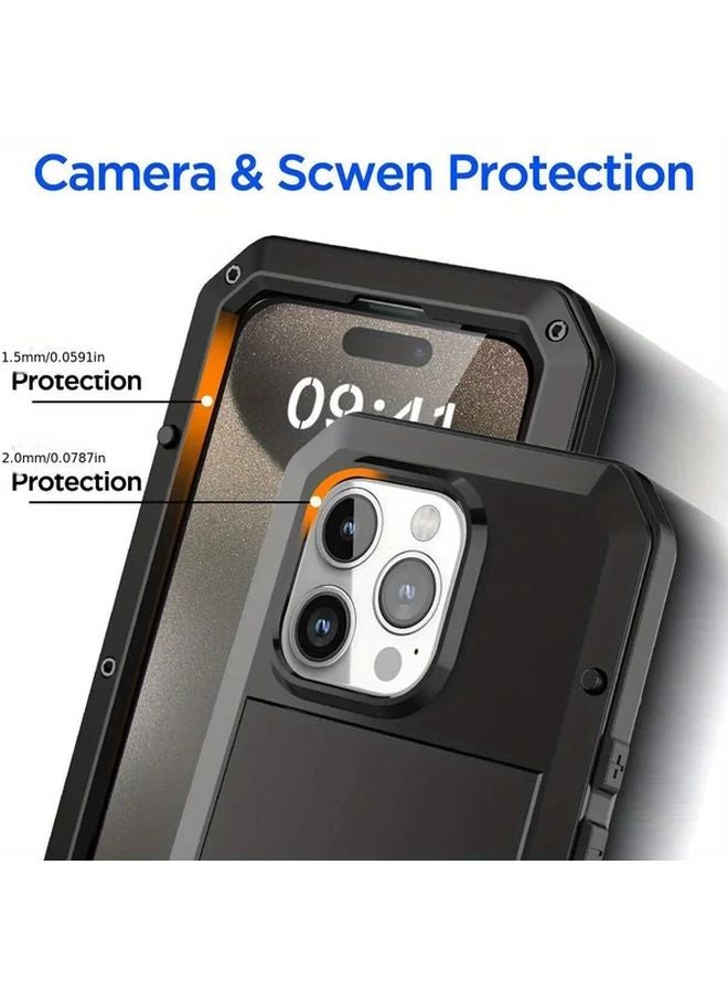 Heavy Duty Aluminum Metal Case For iPhone 15 Black With Glass Screen Protector - Image 5